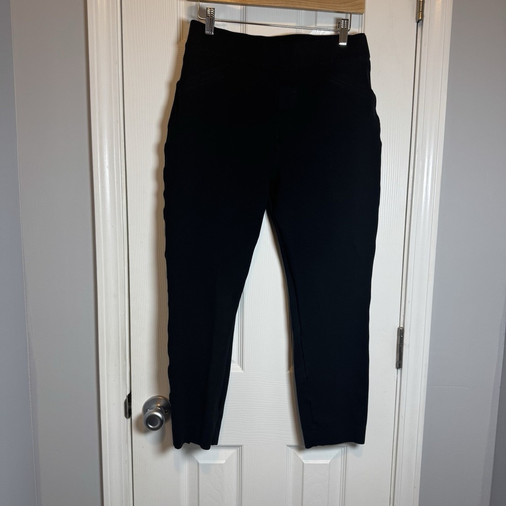 Spanx Pull On Skinny Crop Pants‎ Women's Large Black Stretch Fabric Mid Rise